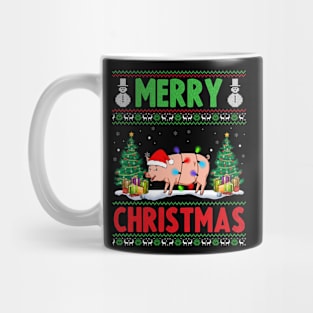 Funny Pig Animal Lover Xmas Lighting Pig Merry Christmas Mug